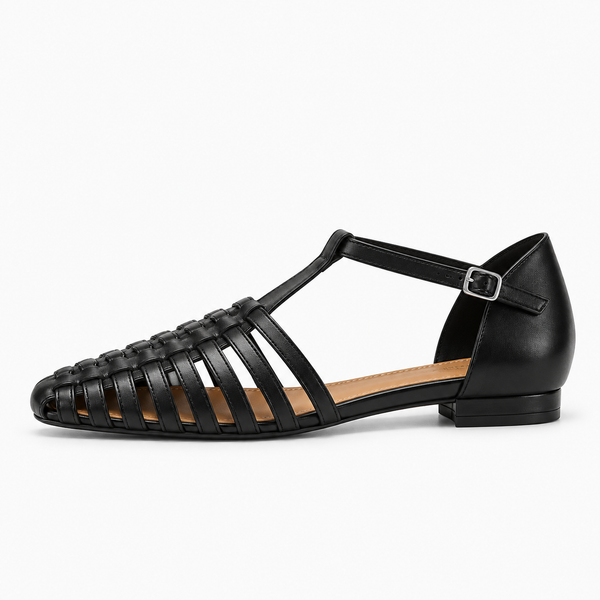 Womens Strappy Woven Ballet Flats