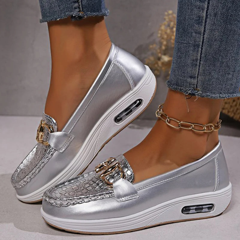 Women's PU Leather Wedge Loafers