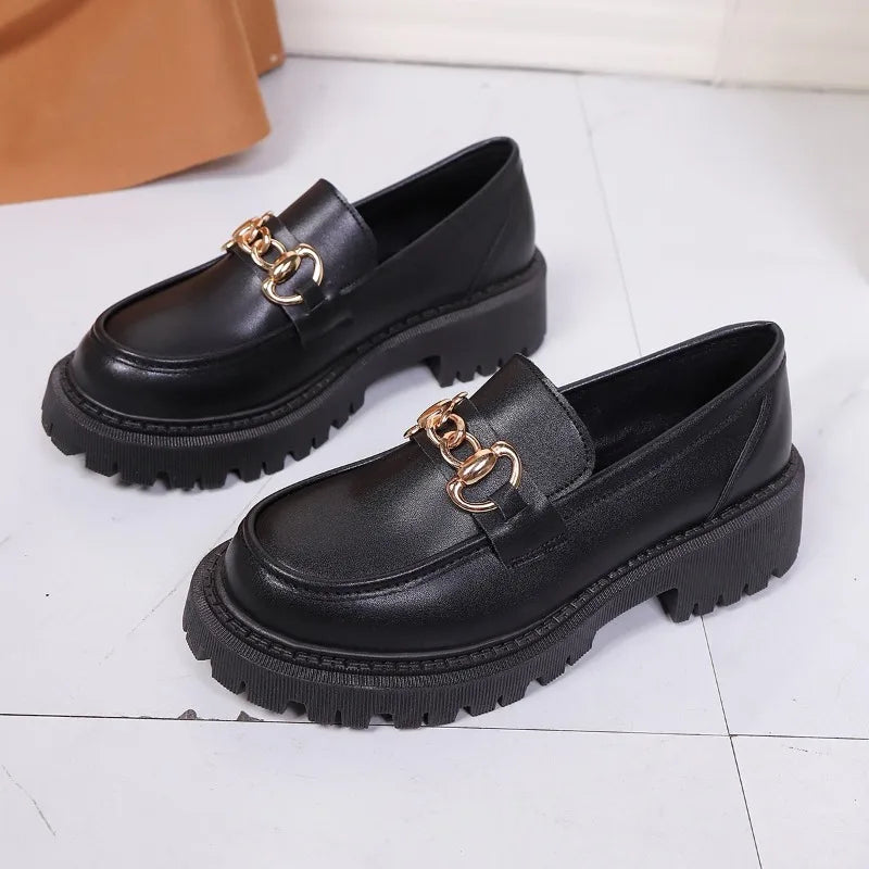 Women's Patent Leather Block Heel Loafers