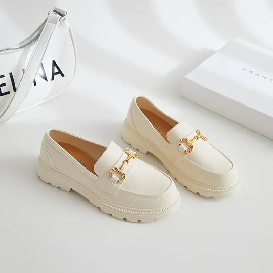 Women's Retro Gold Buckle Loafers