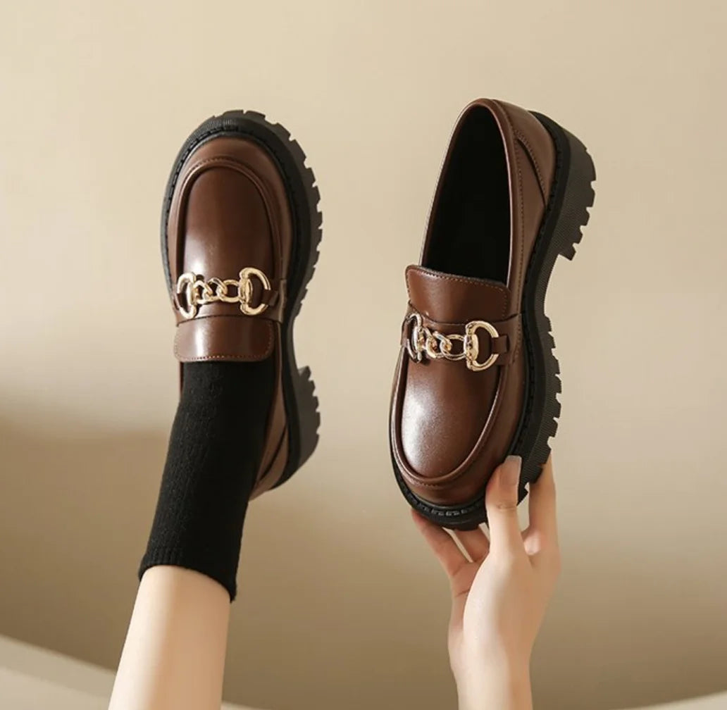 Women's Cow Leather Chunky Platform Loafers