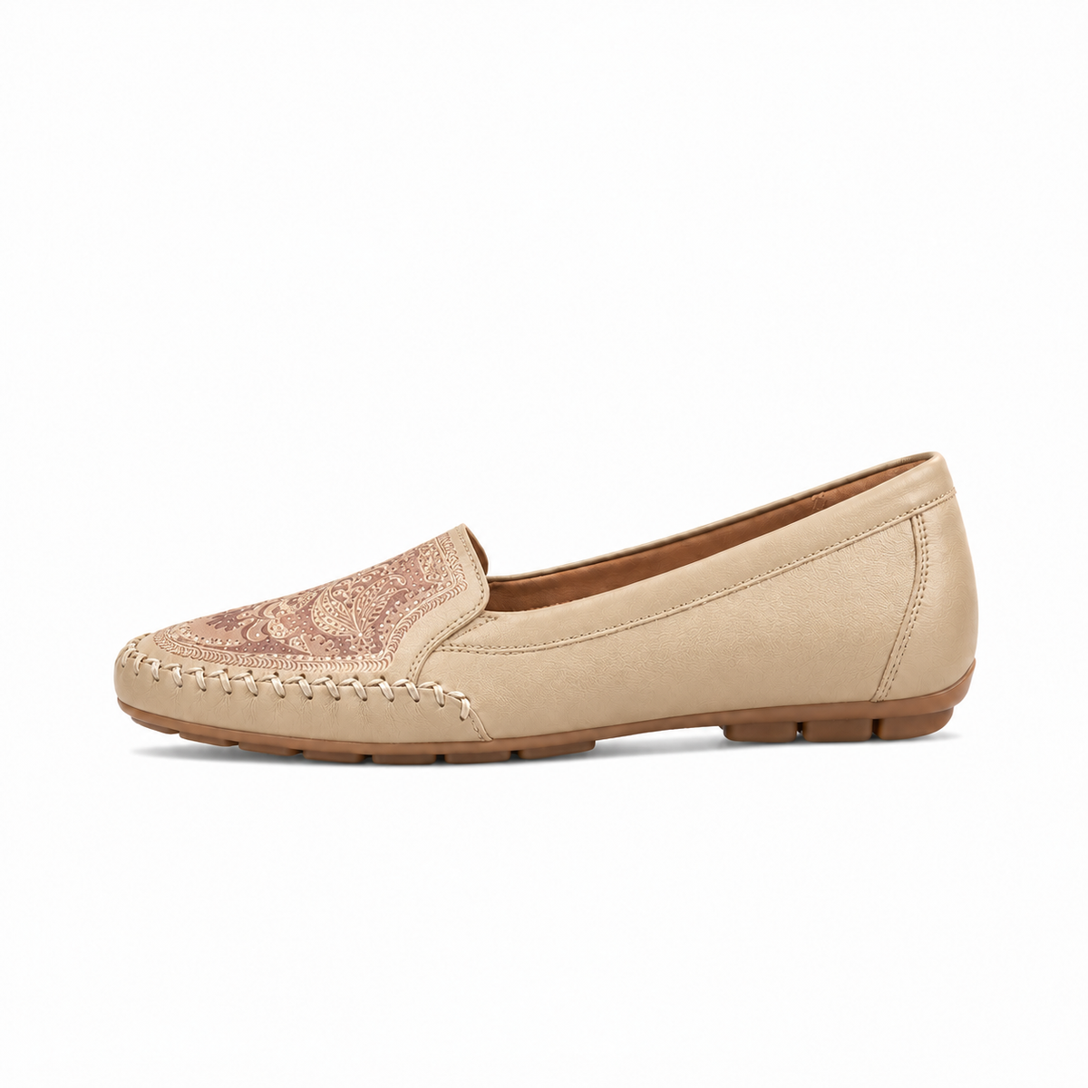 Beige Womens Embroidered Comfort Loafers - womens loafers UK