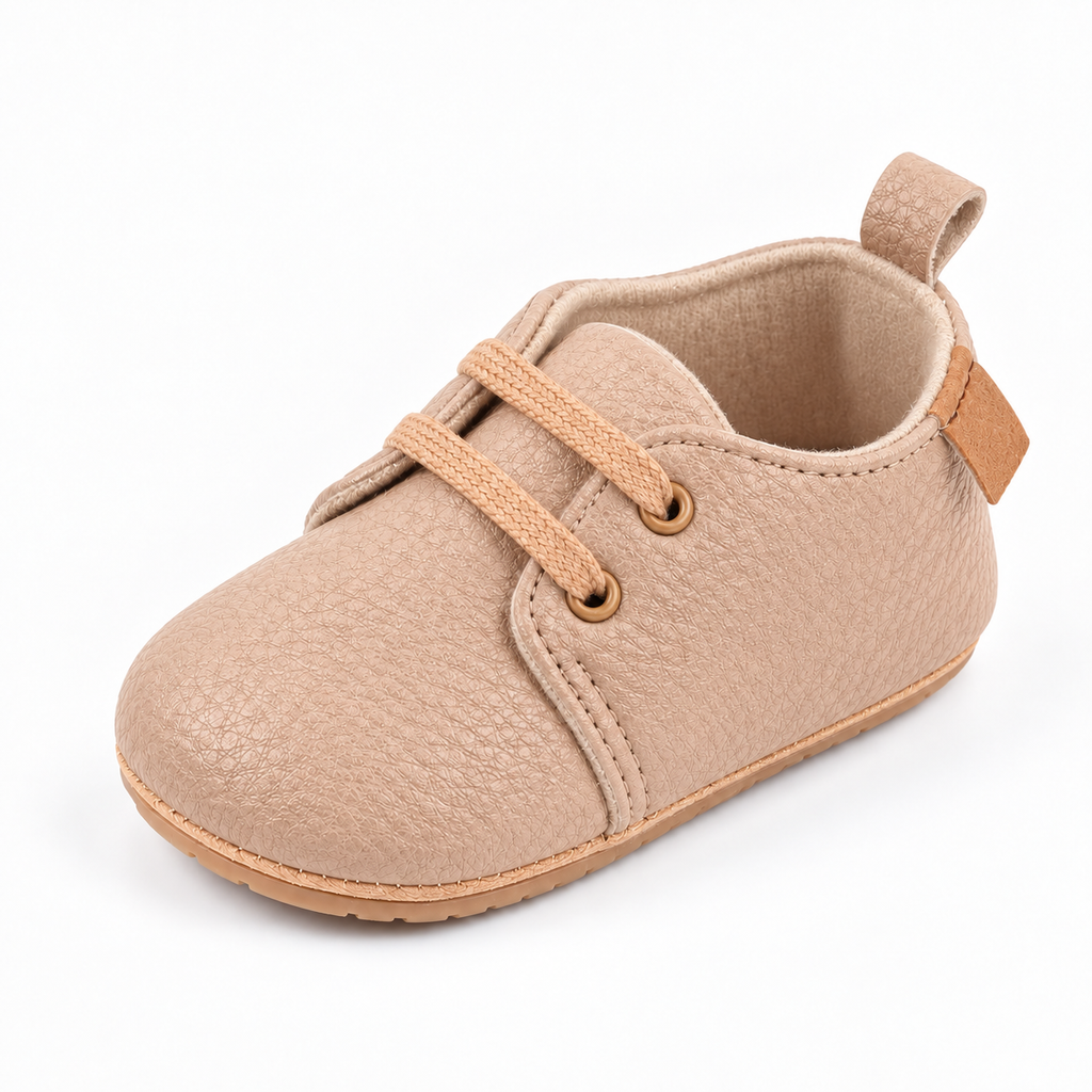 Baby Lace Up First Walker Shoes Beige - chaussures bebe premiers pas beige avec lacets ton sur ton et semelle souple