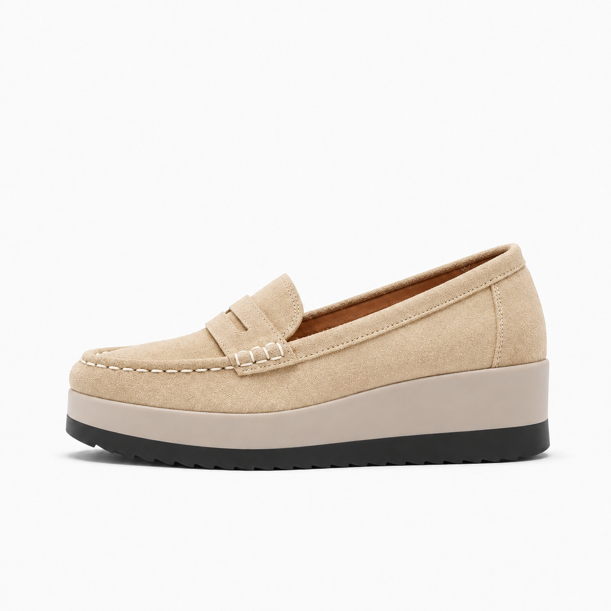 Beige Womens Suede Platform Loafers - women's suede loafers UK