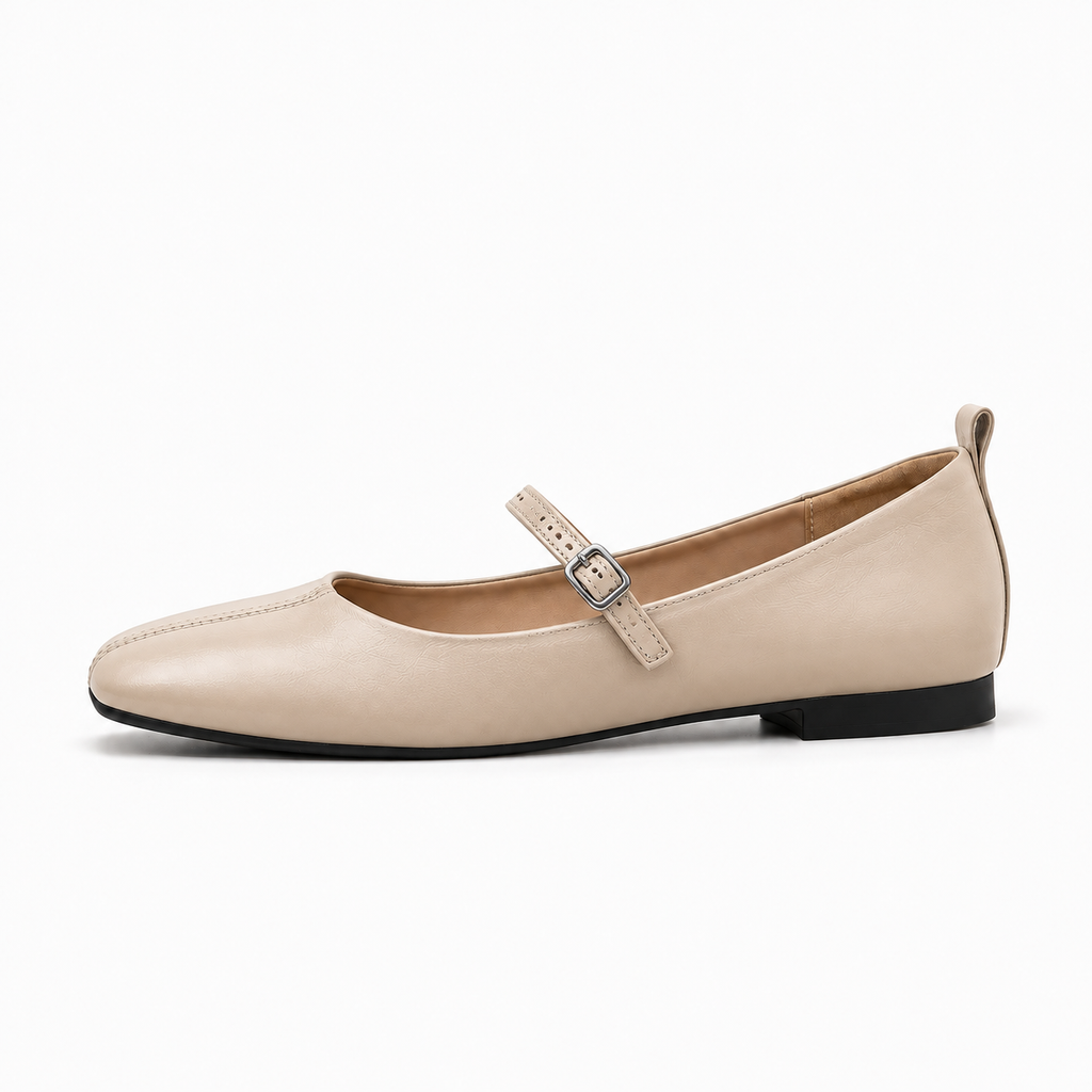 Beige Womens Mary Jane Buckle Strappy Ballet Flats - Mary Jane ballet flats UK