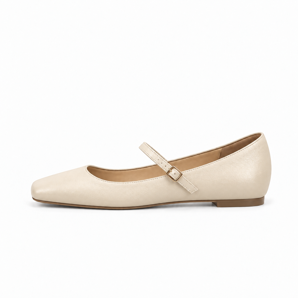 Beige Womens Leather Square Toe Comfort Ballet Flats - women's ballet flats UK