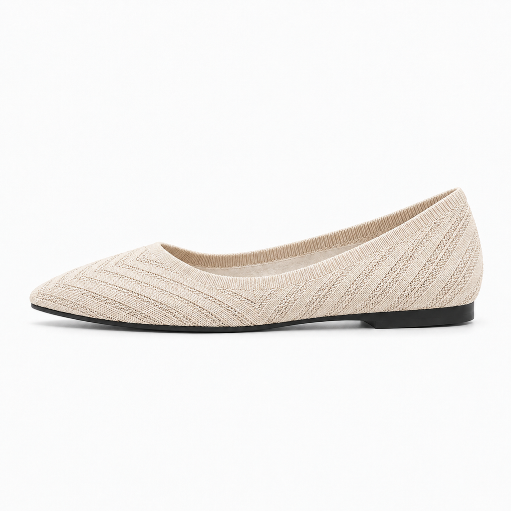 Beige Womens Pointed Toe Knit Ballet Flats - women's ballet flats UK