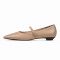 Beige Womens Mary Jane Buckle Leather Ballet Flats - Mary Jane ballet flats UK