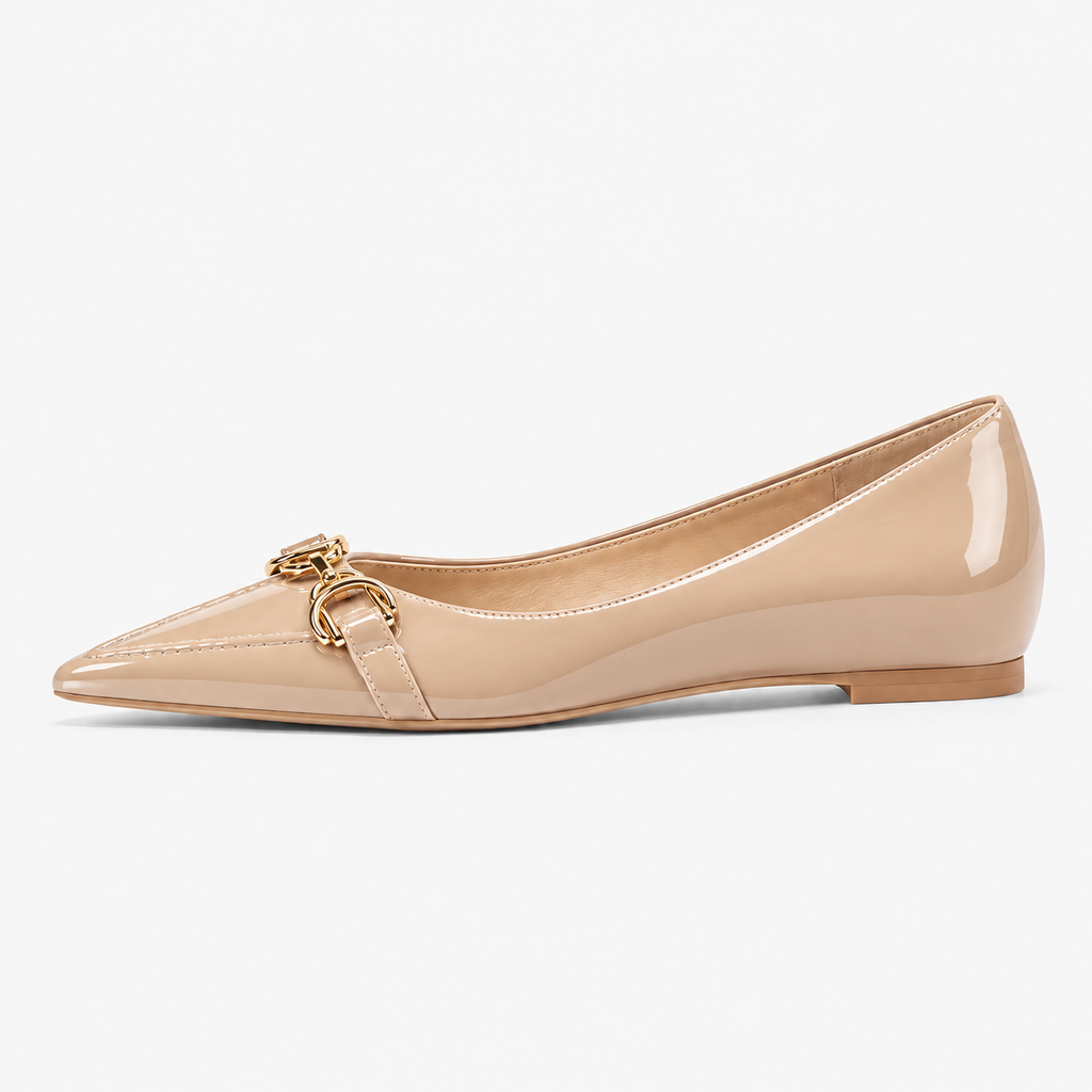 Beige Womens Metal Buckle Ballet Flats - women's ballet flats UK