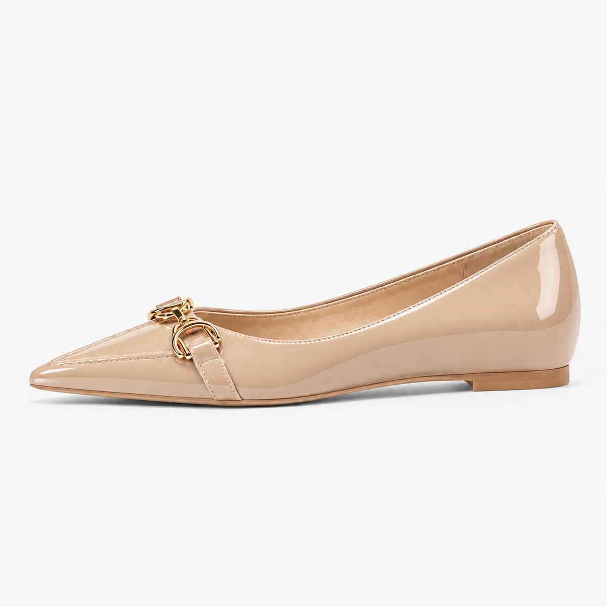 Beige Womens Metal Buckle Ballet Flats - women's ballet flats UK