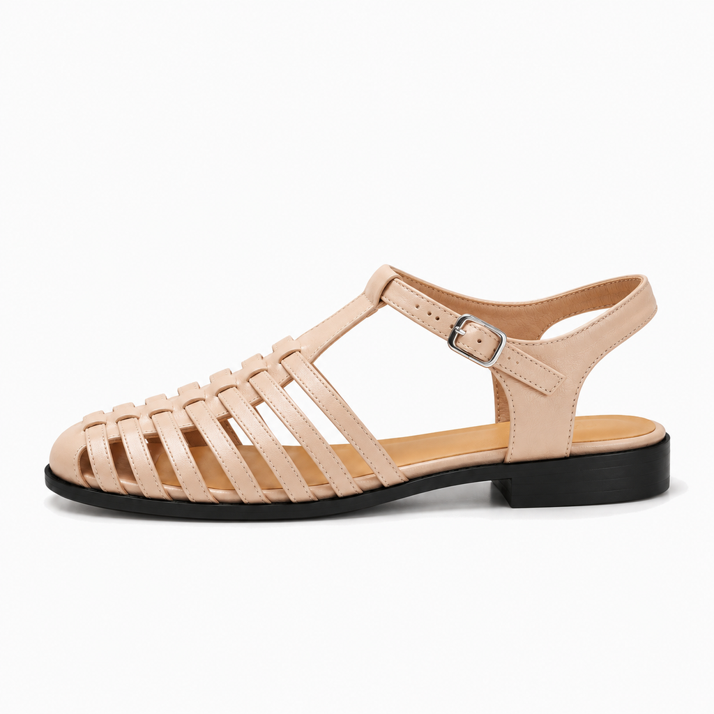 Beige Womens Woven Ankle Strap Ballet Flats - womens woven flats UK