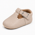 Beige Baby Mary Jane Pre Walker Shoes with secure buckle, soft baby pre walker shoes