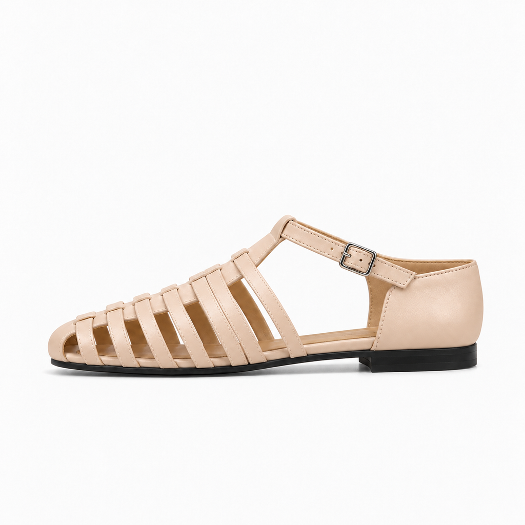 Beige Womens Leather-Look Fisherman Sandals - beige fisherman sandals UK