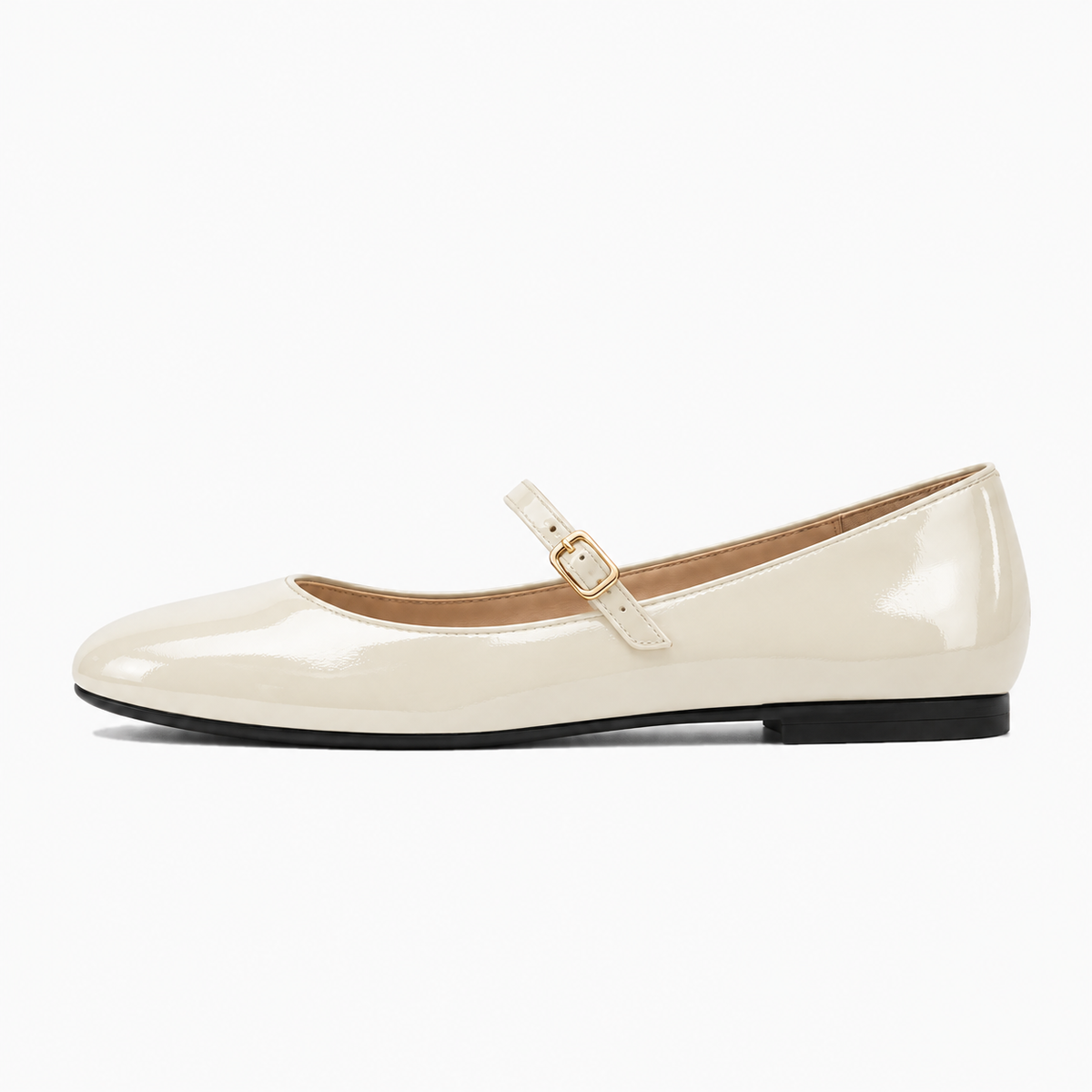 Womens Patent Mary Jane Flats beige colour view - beige patent flats UK