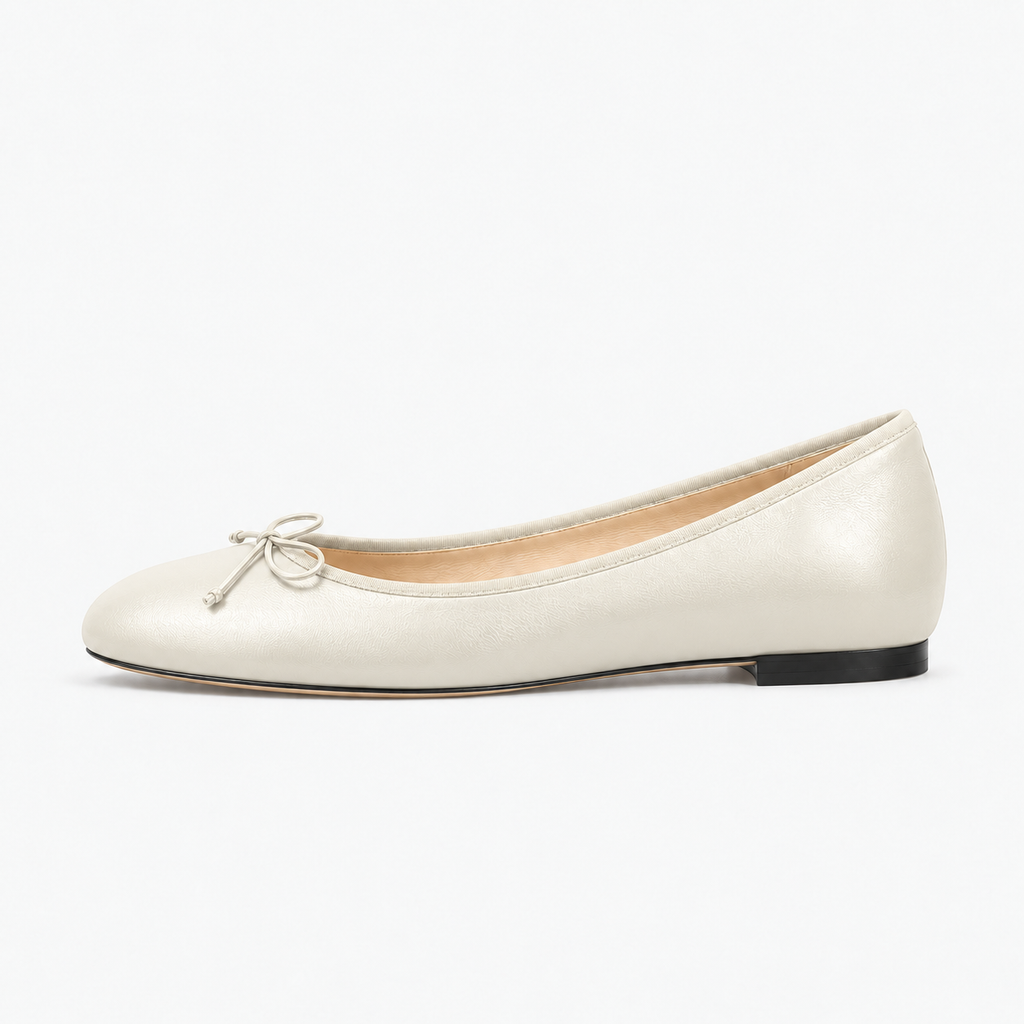 Beige Womens Bow Round Toe Ballet Flats - women's ballet flats UK