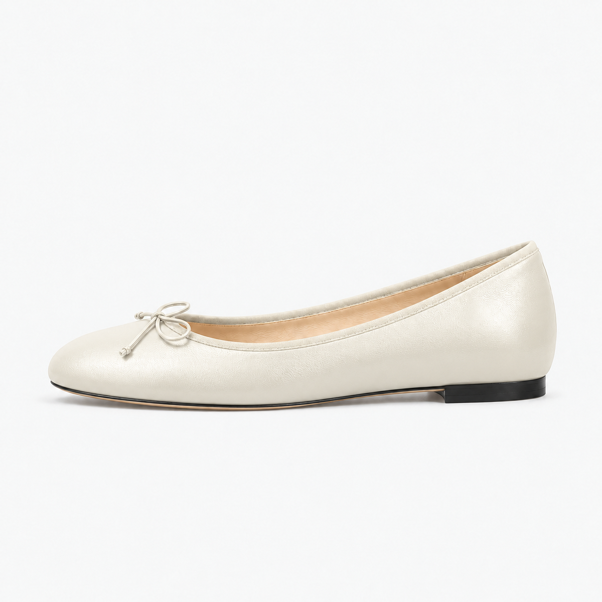 Beige Womens Bow Round Toe Ballet Flats - women's ballet flats UK