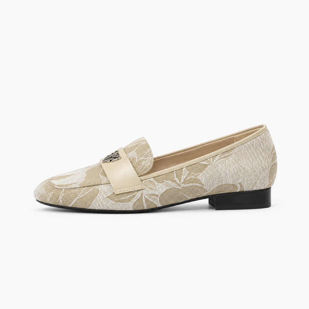 Beige Womens Floral Pattern Loafers - womens loafers UK