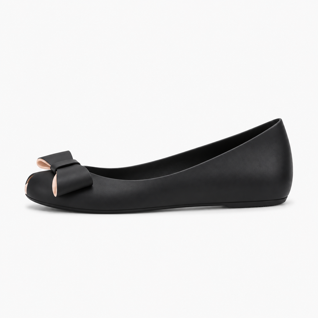 Black Womens Bow PVC Ballet Flats - women's ballet flats UK