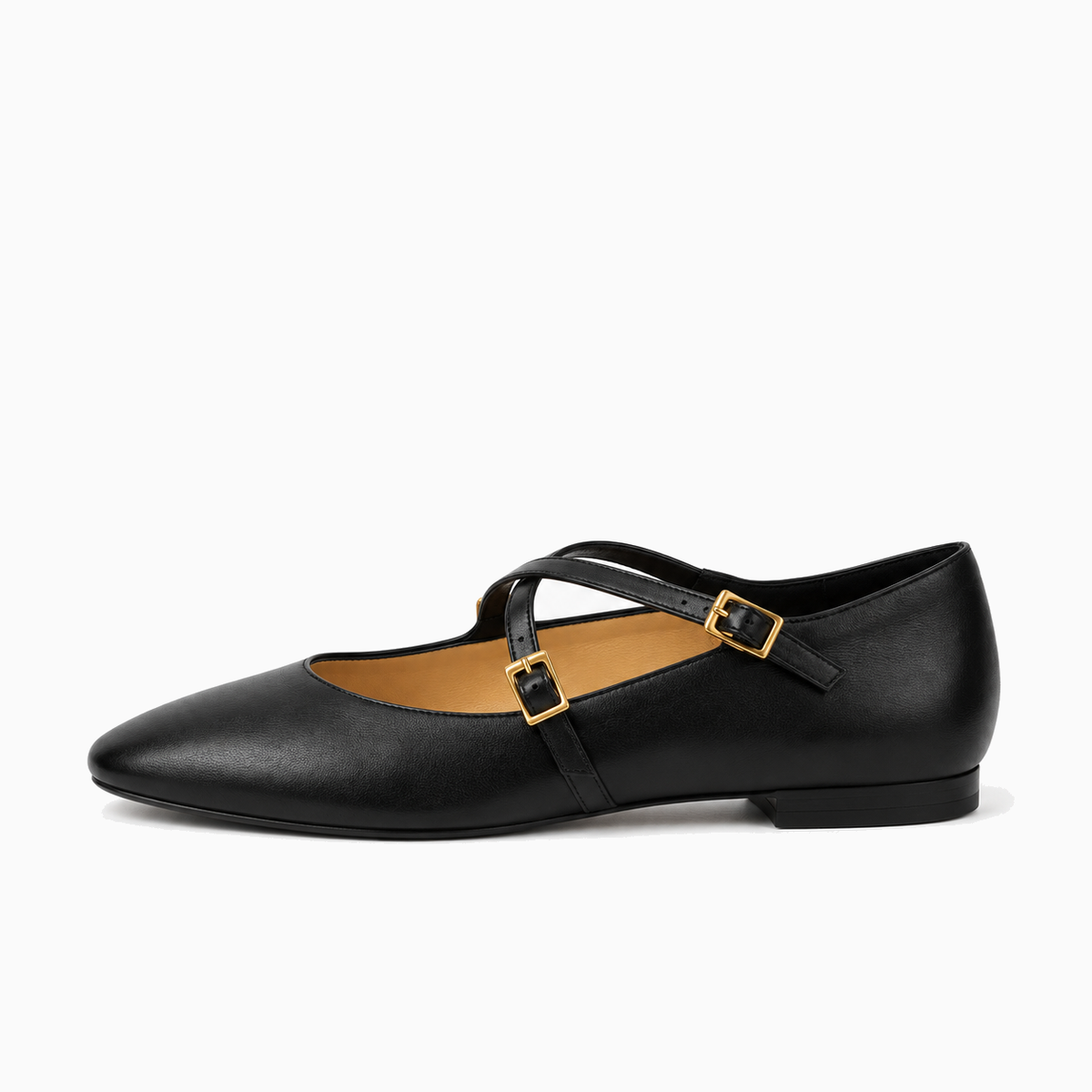 Black Womens Leather Cross Buckle Ballet Flats - women's ballet flats UK