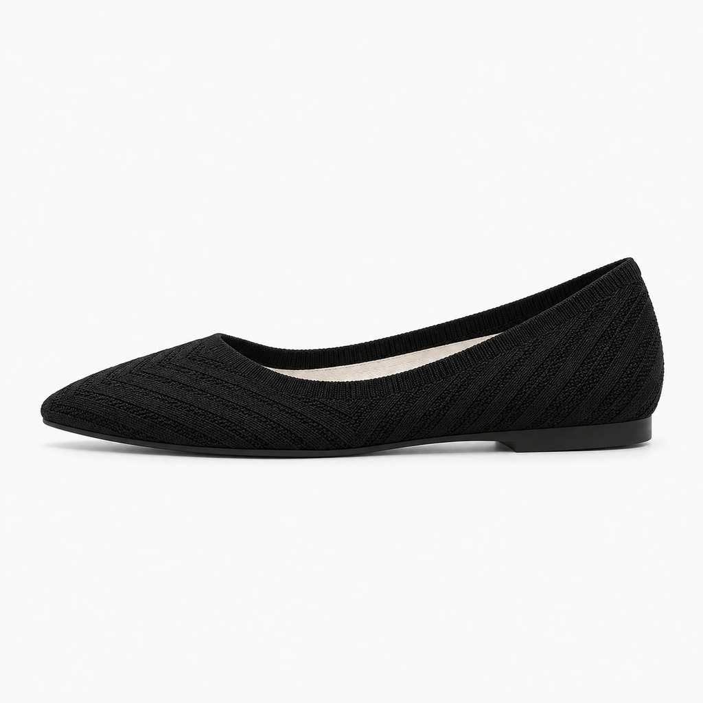 Black Womens Pointed Toe Knit Ballet Flats - women's ballet flats UK