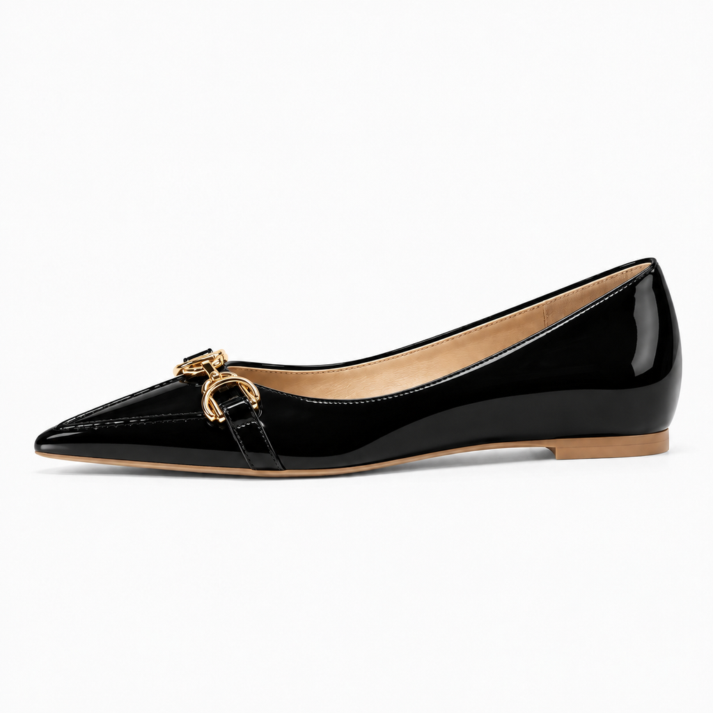 Black Womens Metal Buckle Ballet Flats - women's ballet flats UK