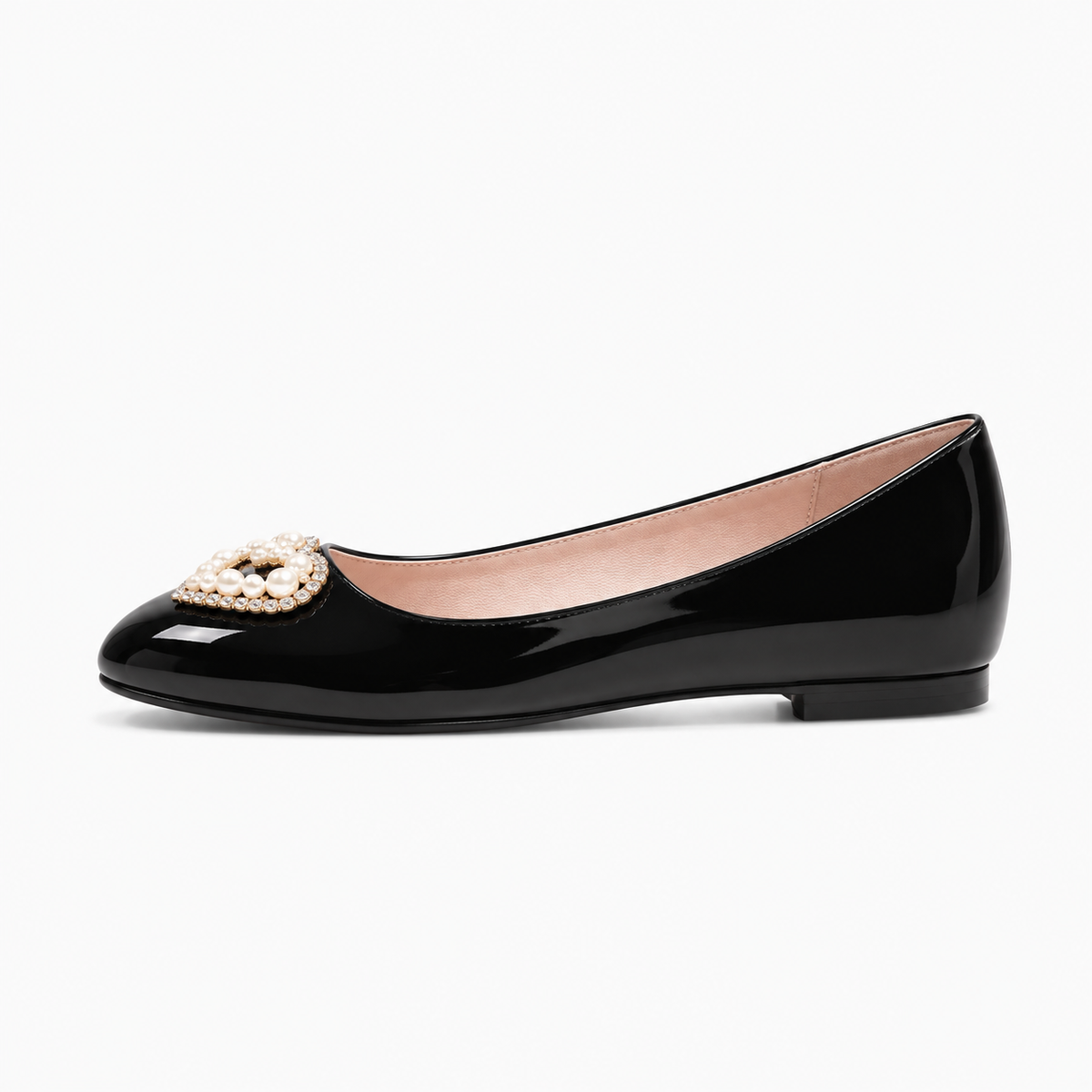 Black Womens Pearl Heart Ballet Flats - ballet flats UK