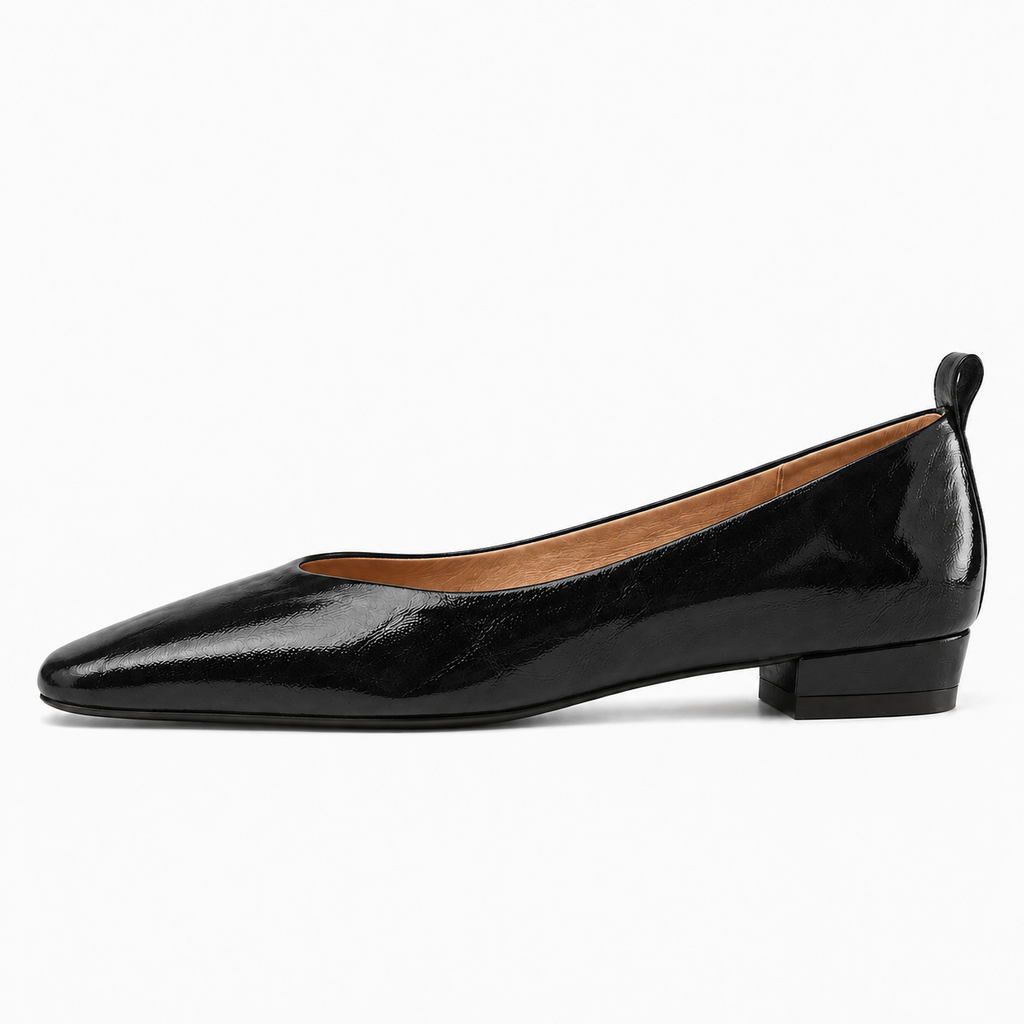 Black Womens Patent Leather Square Toe Ballet Flats - women's ballet flats UK