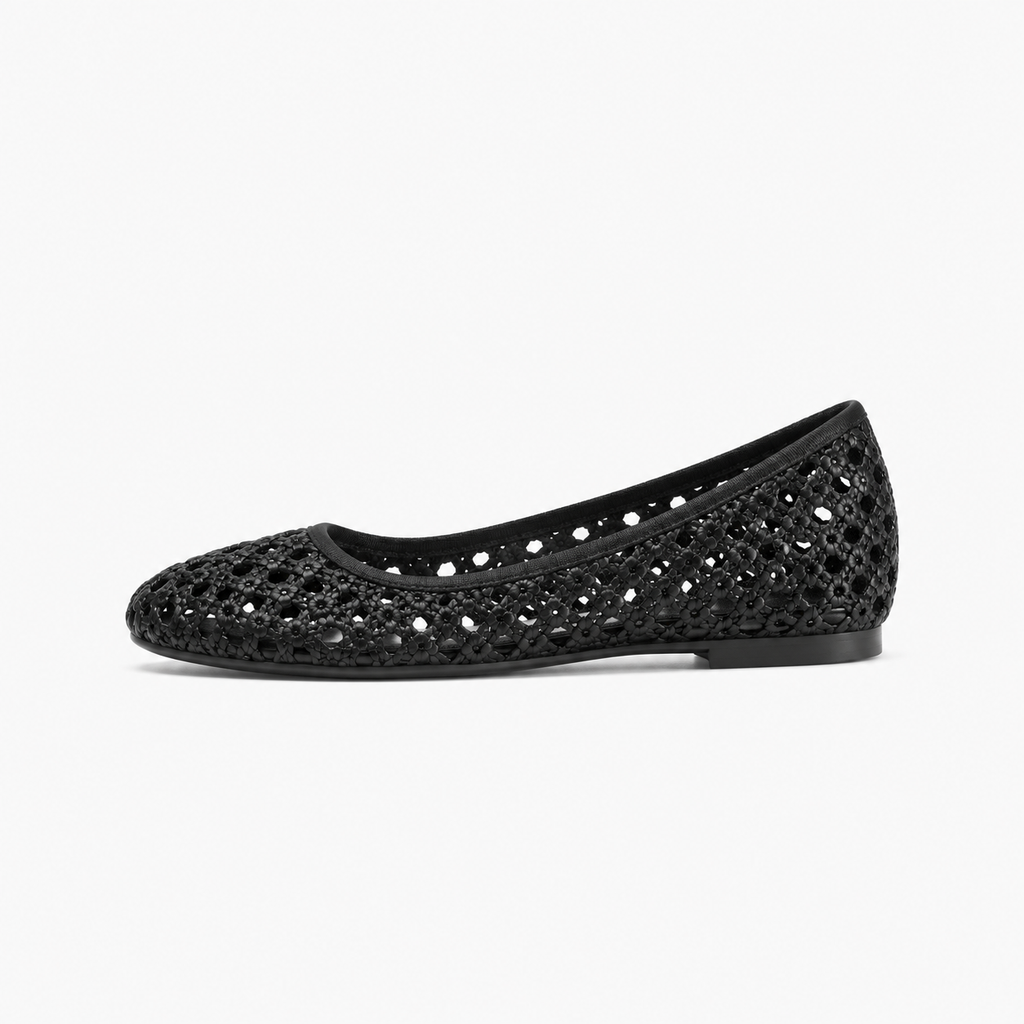 Black Womens Woven Round Toe Breathable Ballet Flats - women's ballet flats UK