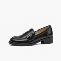 Black Womens Leather Round Toe Comfort Loafers - women's leather loafers UK