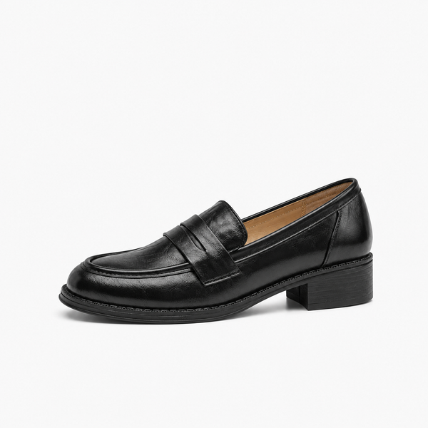 Womens Leather Round Toe Comfort Loafers
