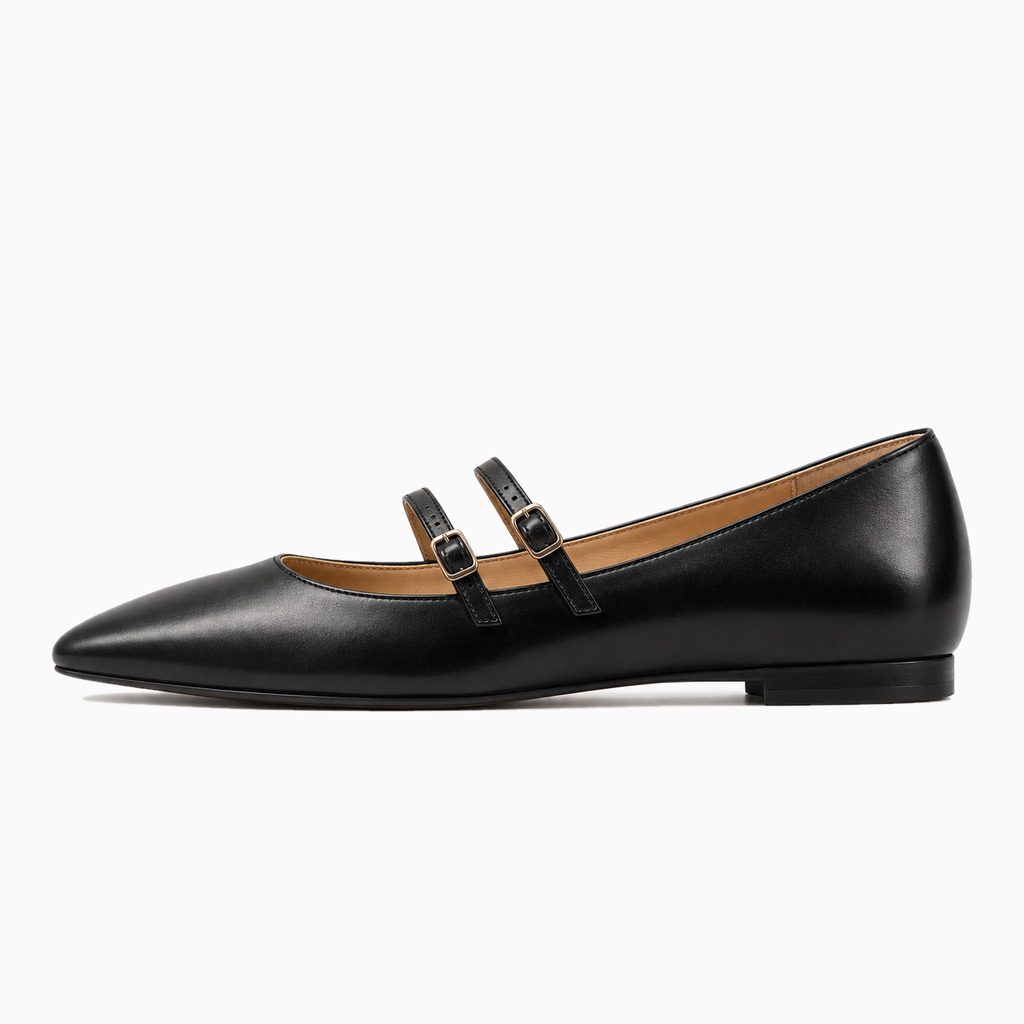 Black Womens Pointed Toe Strap Ballet Flats - womens pointed toe flats UK