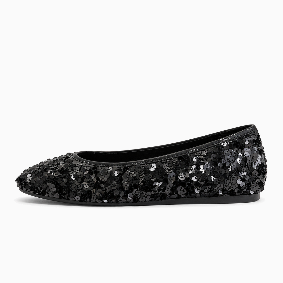 Black Womens Statement Pointed Toe Ballet Flats - womens sequin flats UK