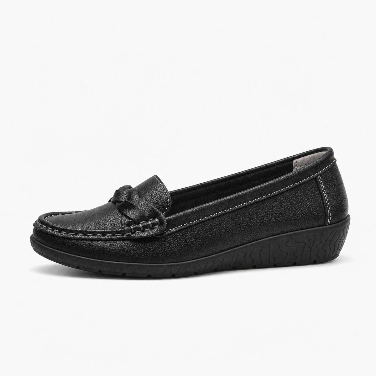 Black Womens Leather Round Toe Casual Loafers - women's leather loafers UK