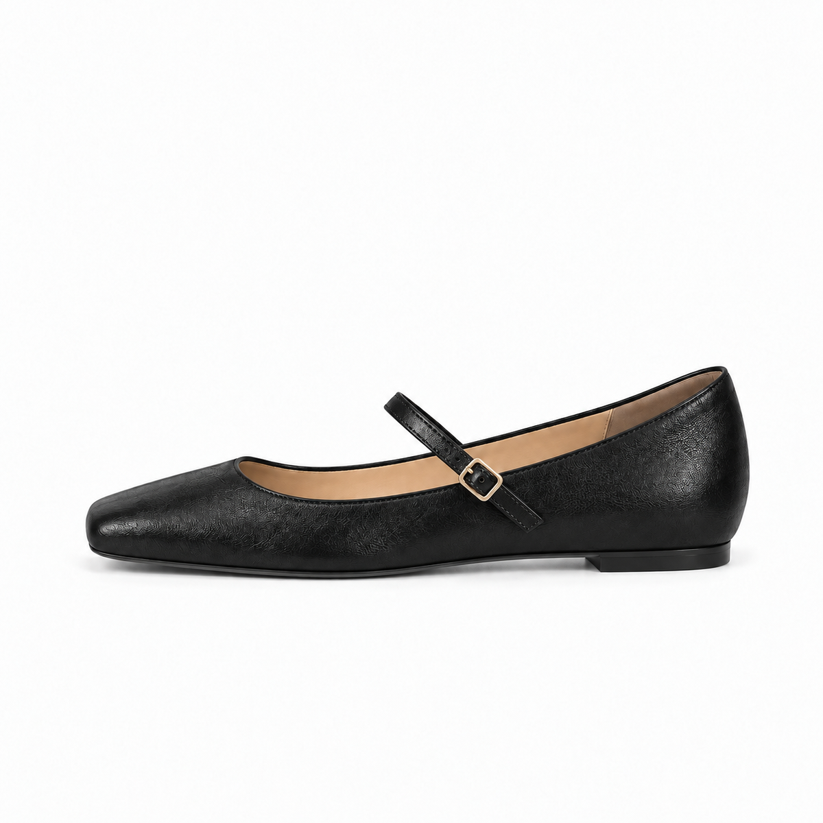 Black Womens Leather Square Toe Comfort Ballet Flats - women's ballet flats UK