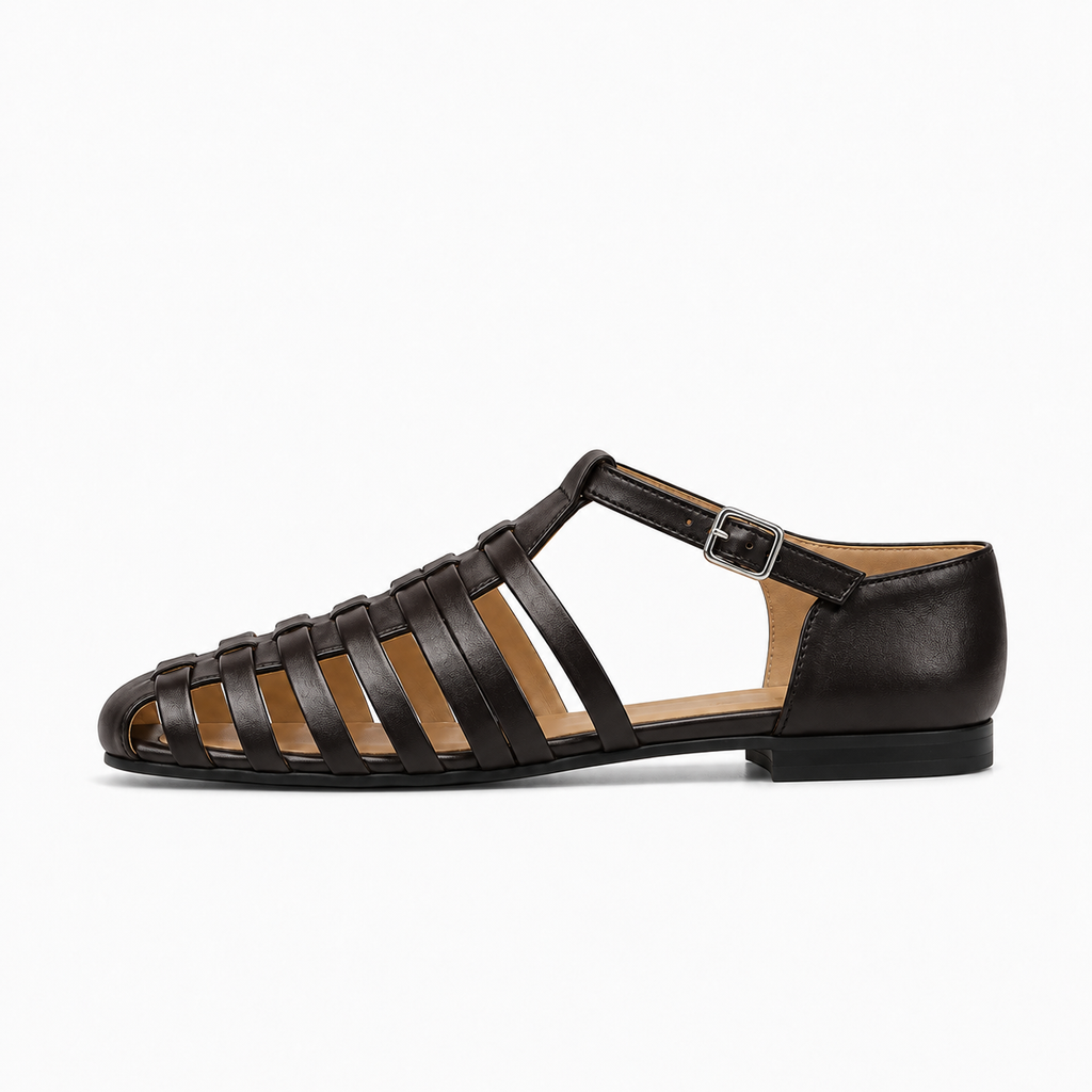 Black Womens Leather-Look Fisherman Sandals - black fisherman sandals women UK