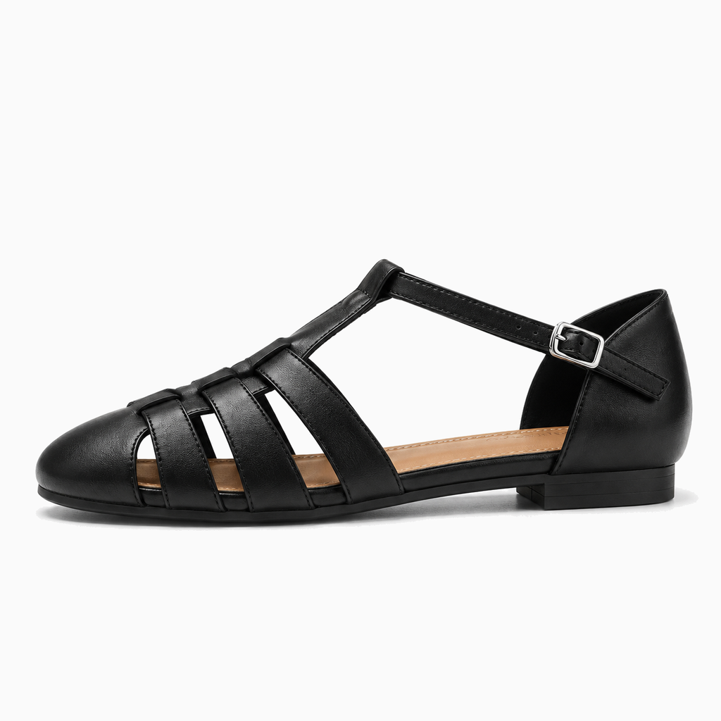 Black Womens Closed Toe Ankle Strap Ballet Flats - closed toe ballet flats UK