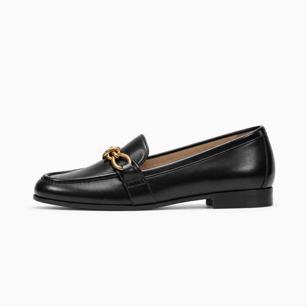 Black Leather Womens Penny Leather Walking Loafers - women's leather loafers UK
