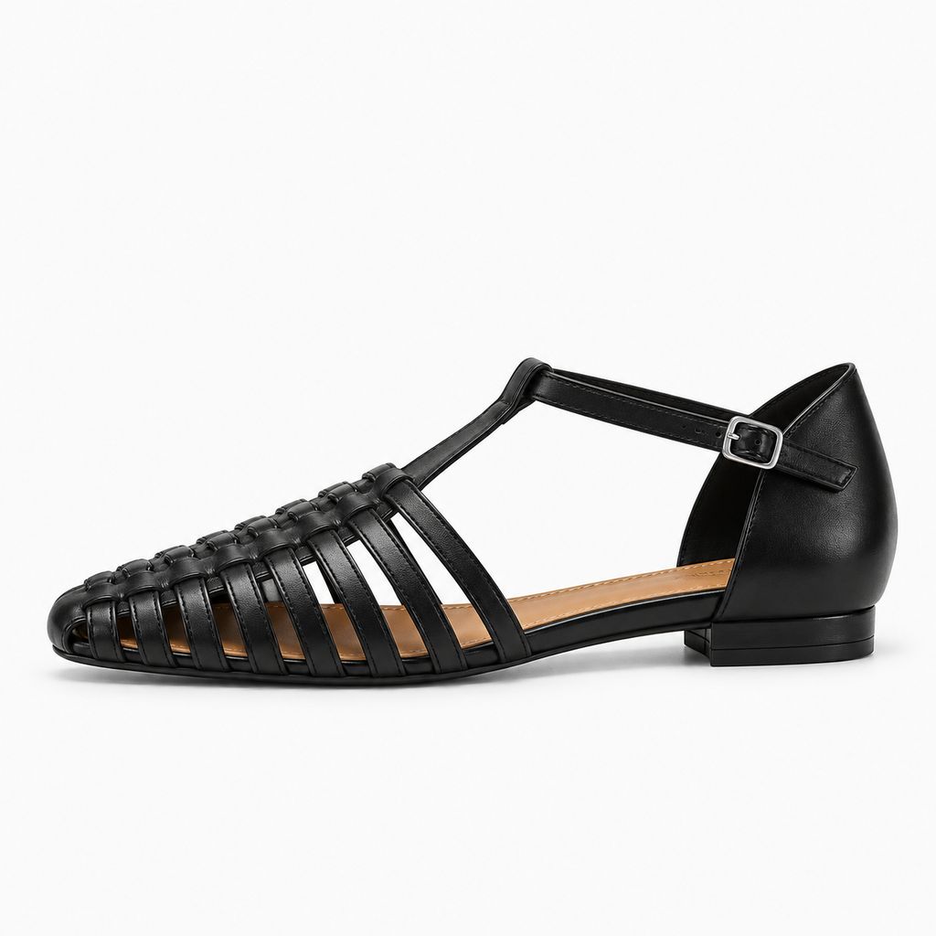 Black Womens Strappy Woven Ballet Flats - womens woven flats UK