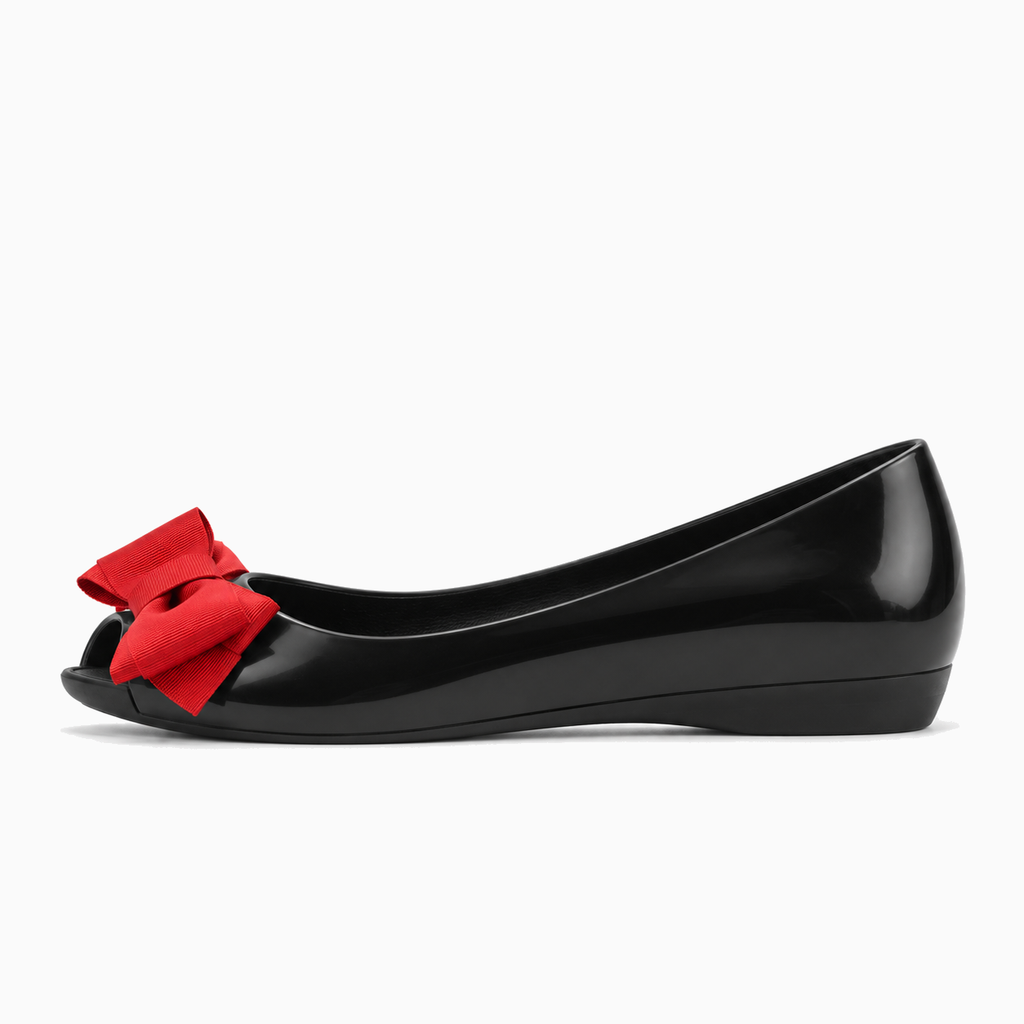Black Womens Peep Toe Jelly Ballet Flats side view - jelly ballet flats UK