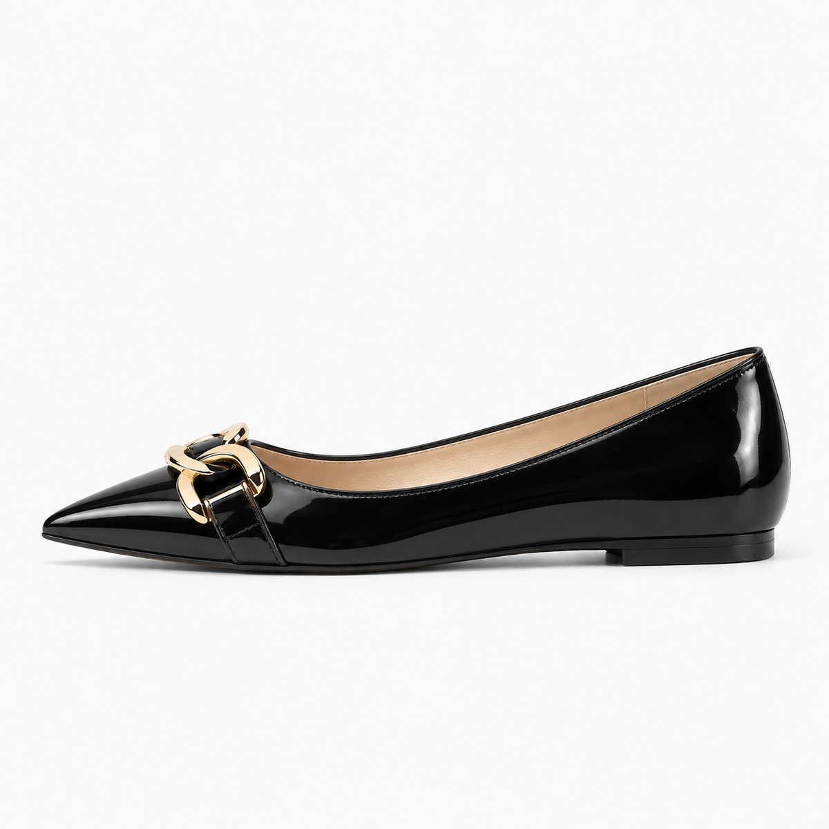 Black Womens Pointed Toe Metal Buckle Ballet Flats - women's ballet flats UK