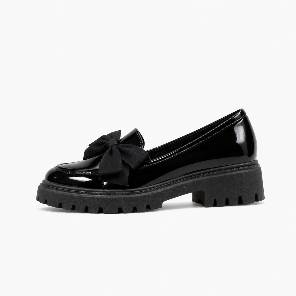 Black Womens Bow Platform Black Ballet Flats - women's ballet flats UK