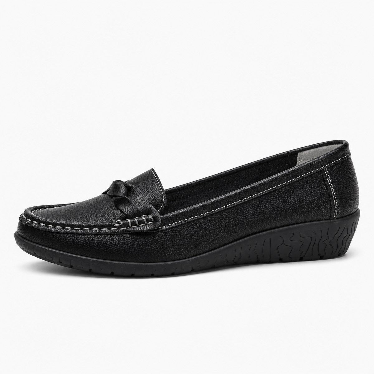 Black Womens Leather Wedge Ballet Flats - women's ballet flats UK
