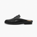 Black Womens Leather Backless Mule Loafers side profile - womens mule loafers UK