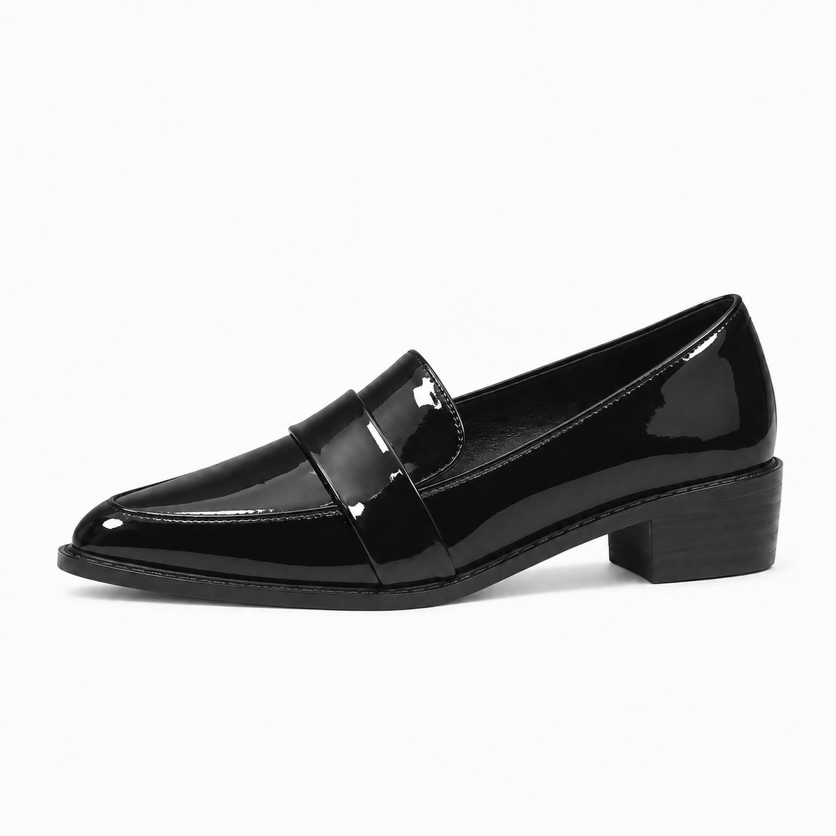 Womens Pointed Heeled Loafers - Patent Black womens pointed heeled loafer