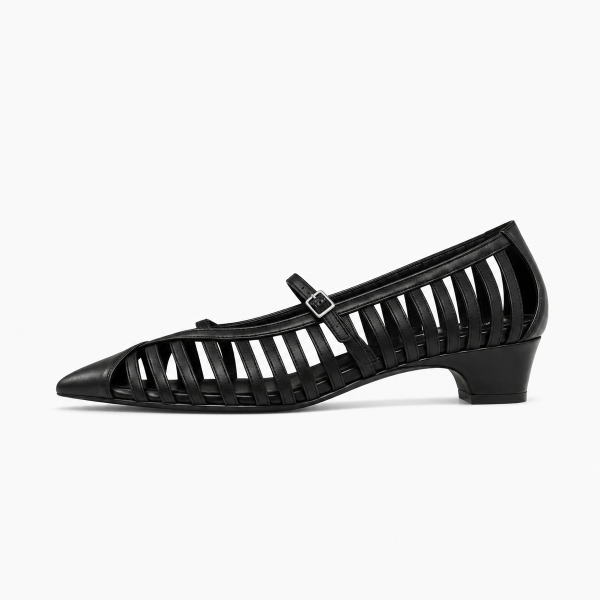 Black Womens Pointed Toe Chunky Summer Ballet Flats - women's ballet flats UK