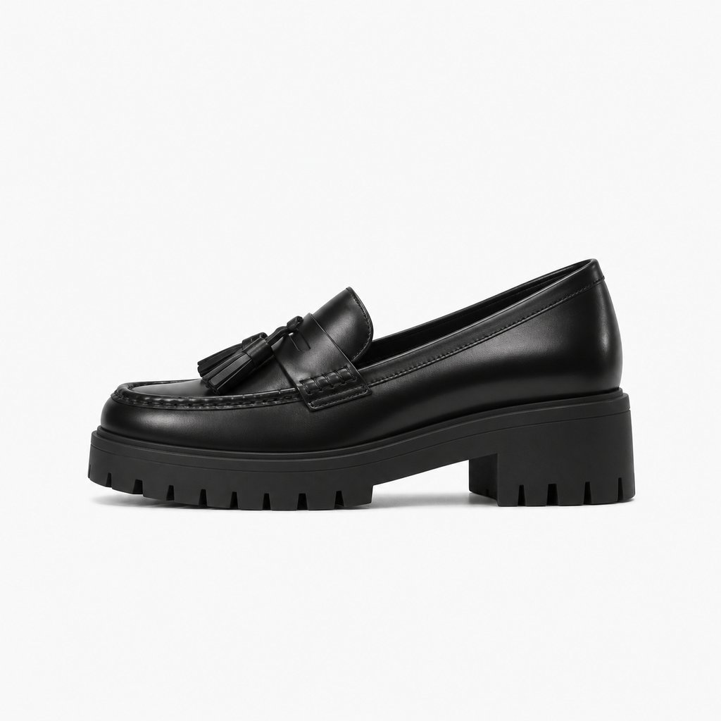 Black Womens Tassel Platform Black Loafers - women's loafers UK