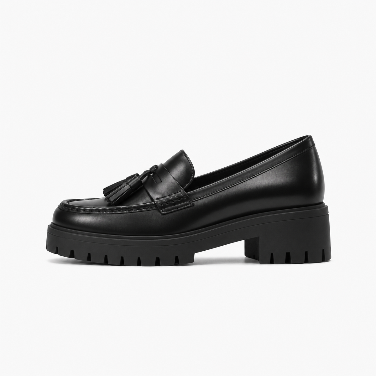 Black Womens Tassel Platform Black Loafers - women's loafers UK