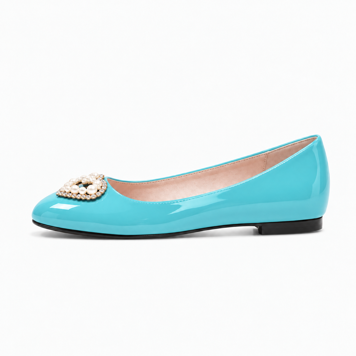 Blue Womens Pearl Heart Ballet Flats - blue ballet flats UK