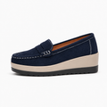 Blue Womens Leather Round Toe Platform Loafers - women's leather loafers UK