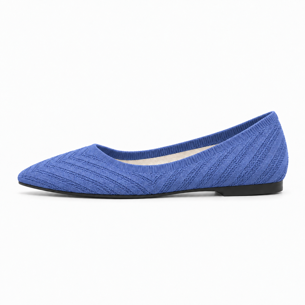 Blue Womens Pointed Toe Knit Ballet Flats - women's ballet flats UK